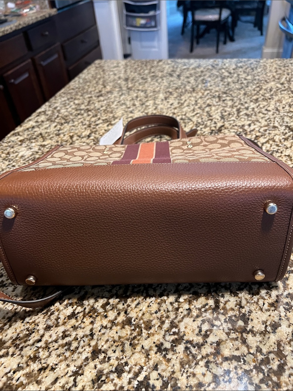 Coach Brown Signature Stripe Tote with Burgundy Accents - Picture 3 of 3
